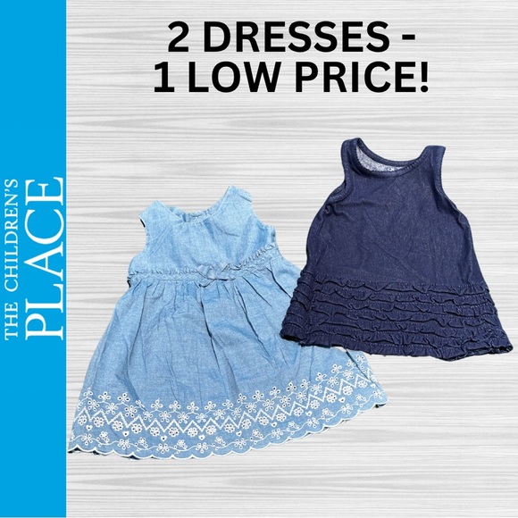 The Children’s Place Infant Baby Girl Lot - 2 Denim Ruffle Dresses / Sz 18 mos - Picture 1 of 8